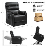 EONIX Dual Motor Lay Flat Power Lift Recliner Chair for Elderly, Faux Leather Electric Lift Chairs for Adults, 400lbs Heavy Duty Power Recliner with Heat Massage Charging Ports, SLRY003, Black EONIX