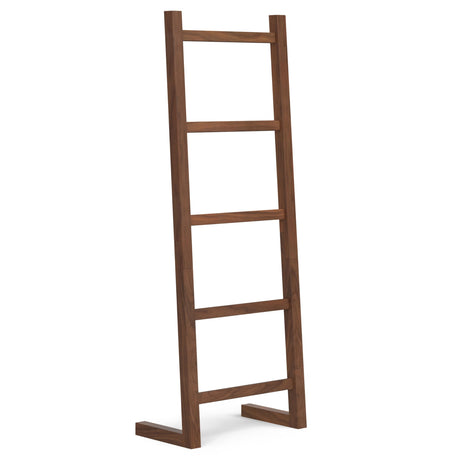SIMPLIHOME Bray SOLID ACACIA WOOD Contemporary Bath Towel and Blanket Ladder Shelf, 23 inch, Natural Walnut SIMPLIHOME