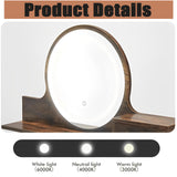 walkclpck Vanity Desk with Mirror and Lights, Makeup Vanity with 4 Drawers Small Vanity with 3 Storage Shelves, Wood Vanity for Bedroom Dressing Room Makeup Studio, Brown walkclpck