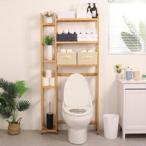 Homde Bamboo Over The Toilet Storage Rack with Adjustable Shelves and Baskets Homde
