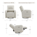 CHITA Faux Leather Power Recliner Chair, Swivel Glider Recliner for Adults, Nursery Rocking Chair with USB & Type-C Charging for Living Room, Bedroom, Creamy Grey CHITA