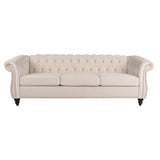 PHOYAL Large Velvet Sofa Three-seat Sofa Classic Tufted Chesterfield Settee Sofa Modern 3 Seater Couch Furniture Tufted Back for Living Room (Beige) PHOYAL