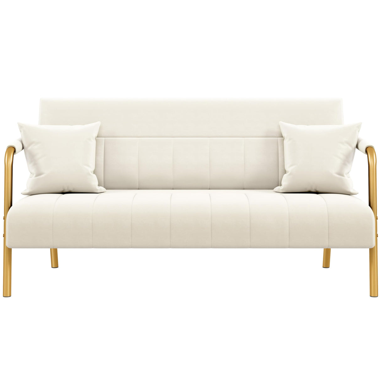 Yaheetech 56.5" W Modern Sofa Small Sofa Luxurious Velvet Fabric Couch with Gold-Tone Metal Arms and Legs for Living Room, Home Office, Studio Beige Yaheetech