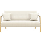 Yaheetech 56.5" W Modern Sofa Small Sofa Luxurious Velvet Fabric Couch with Gold-Tone Metal Arms and Legs for Living Room, Home Office, Studio Beige Yaheetech