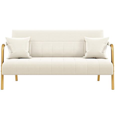 Yaheetech 56.5" W Modern Sofa Small Sofa Luxurious Velvet Fabric Couch with Gold-Tone Metal Arms and Legs for Living Room, Home Office, Studio Beige Yaheetech