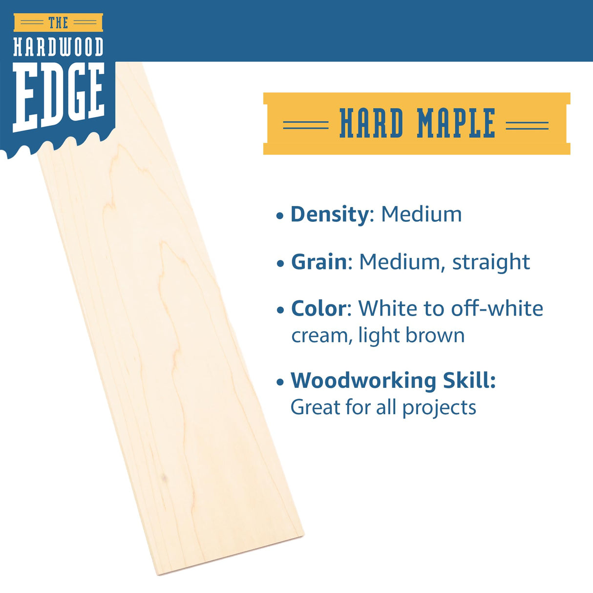 The Hardwood Edge Maple Hardwood Planks - 4-Pack Hard Maple Wood for Unfinished Wood Crafts - 1/4’’ (6mm) 100% Pure Hardwood - Laser Engraving Blanks THE HARDWOOD EDGE