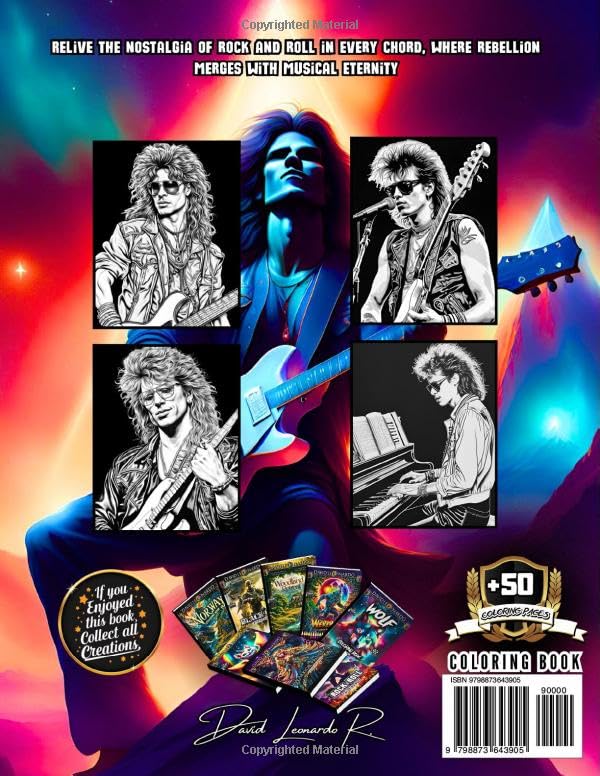 Rock and Roll Coloring Book: Relive the Golden Era,Over 50 Coloring Pages Capturing the Essence of Rock and Roll from the 70s and 80s. A Visual Tribute for True Music Enthusiasts WoodArtSupply