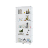 CISURCPI Glass Display Cabinet with 5 Shelves Double Door, Curio Cabinets for Living Room, Bedroom, Office, White Floor Standing Glass Bookshelf, Quick Installation，73.82”(H) x 31.69”(L) x 14.37”(W) CISURCPI