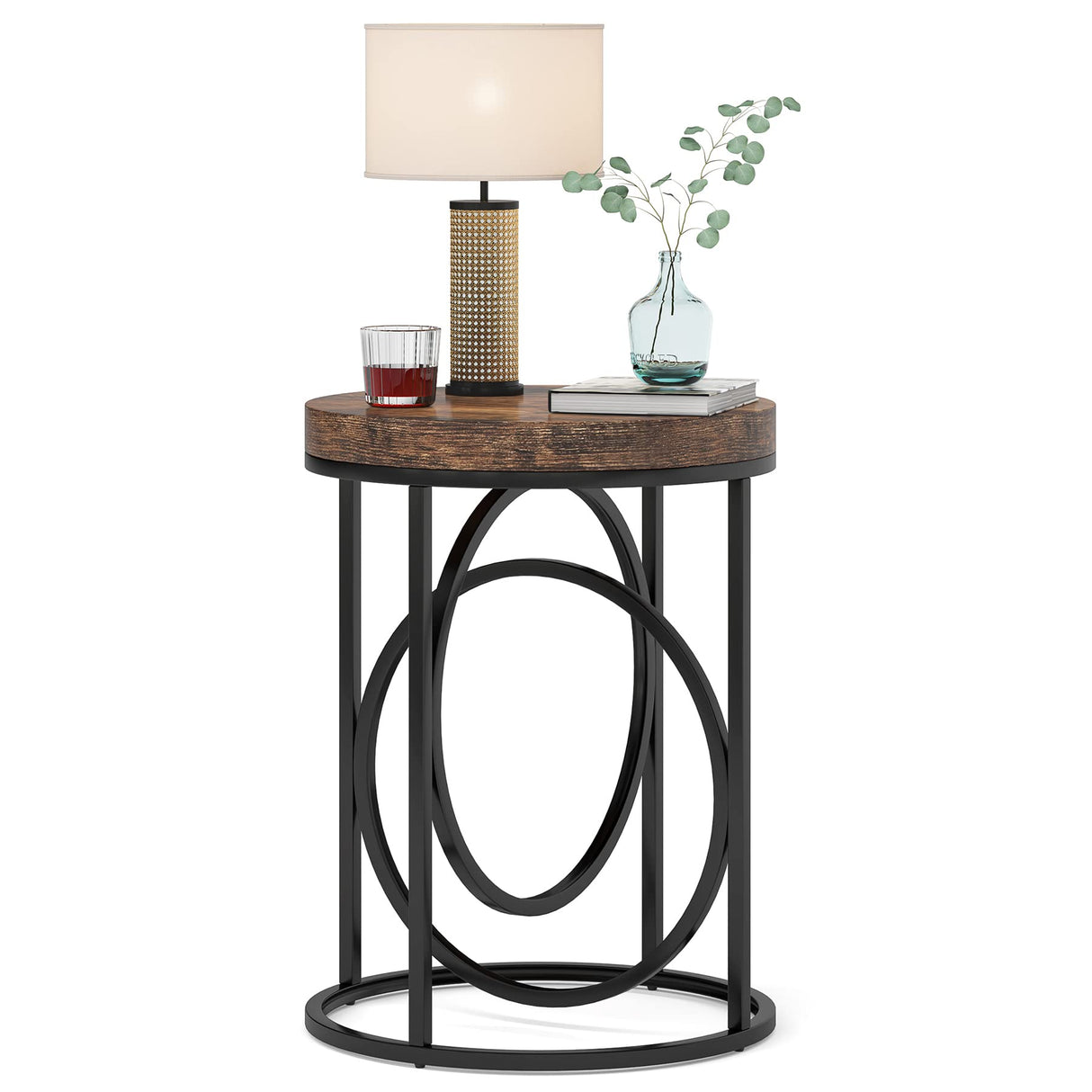 Tribesigns Modern Round End Table with Thick Wood Top, 20”Sofa Side Table Cocktail Table with Unique Black O-Shaped Base, Midcentury Accent Table Nightstand for Living Room Bedroom Tribesigns