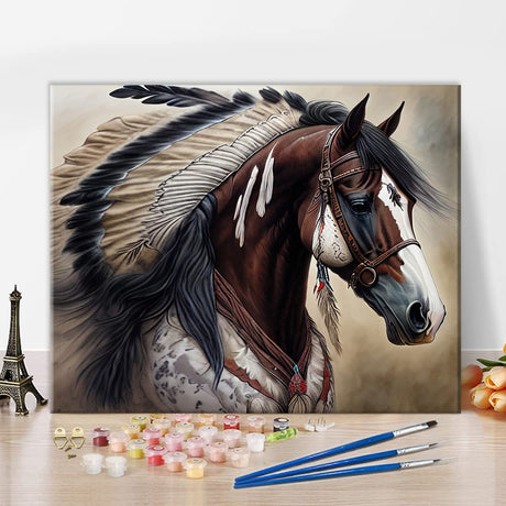 TUMOVO Native American Horse Paint by Number Kits, Paint by Numbers for Adults Kids Beginner, Indians War Horse Oil Painting by Numbers on Canvas with Brushes and Pigment, 16x20 Inch TUMOVO