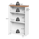 LITTLE TREE 4 Tier Rolling Cart with Wheels, 6.3 Inch Slim Storage Cart, Wooden Snack Cart with Narrow Shelf, White Laundry Room and Bathroom Organizer Shelves LITTLE TREE