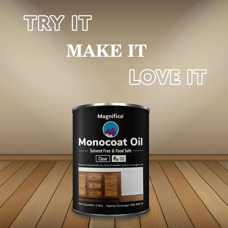 Magnifico® Wood Stain Monocoat Oil 1L (33.8 Oz) - Universal Oil, 100% Non Toxic, 0 VOC Finish for Wood, Leather, Plastics, Metals, Marbles | Interior & Exterior Use Magnifico