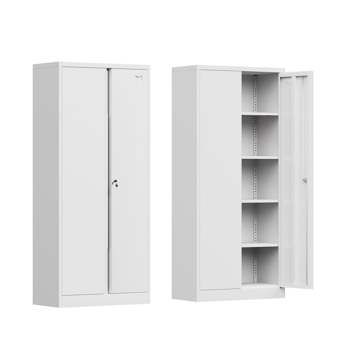 Coolsun Metal Storage Cabinet with 2 Doors and 4 Adjustable Shelves,71”Lockable Cabinet,Tool Cabinet for Garage Storage, Utility Room,Home,Office,School (White, 71 inch) - WoodArtSupply