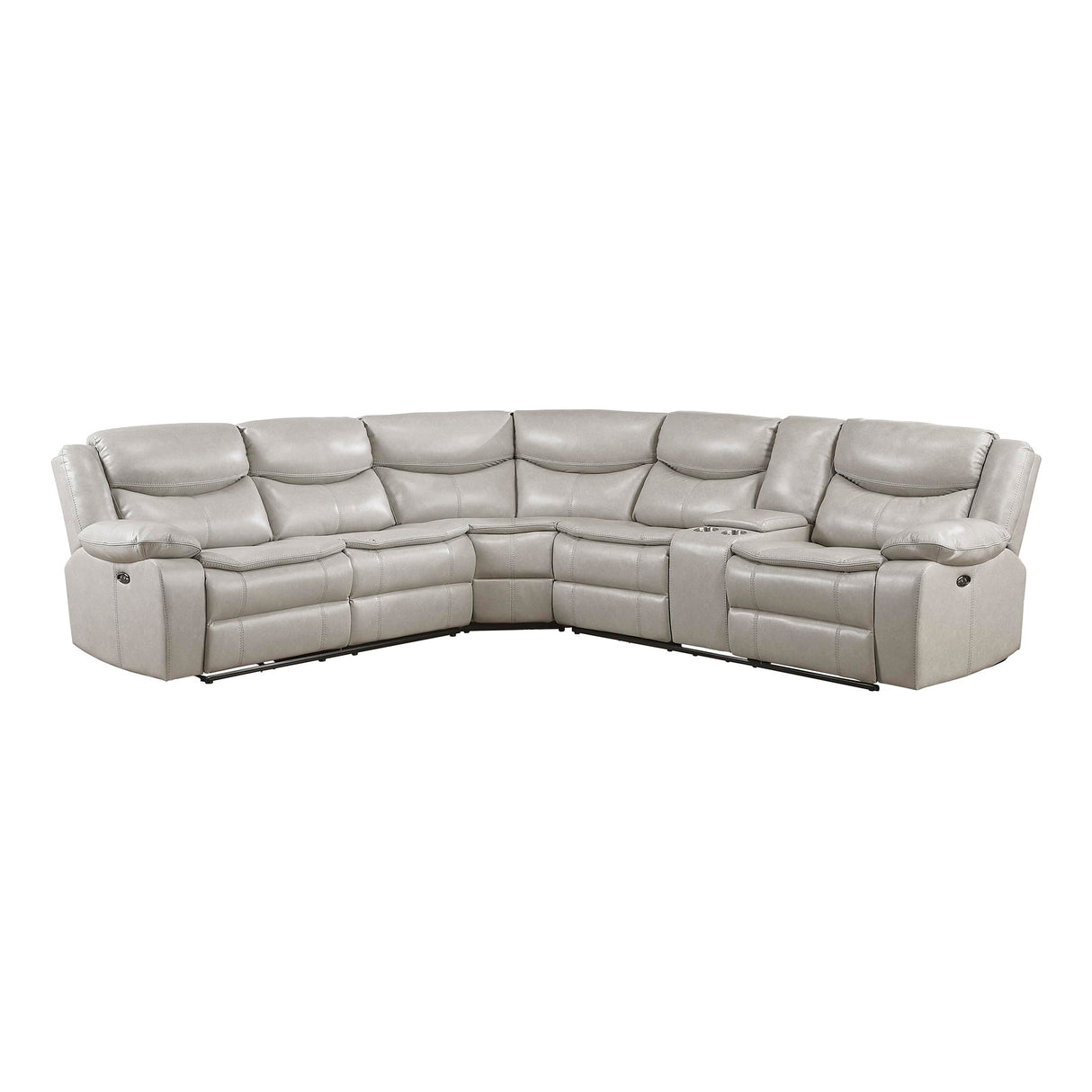 Lexicon L-Shaped Power Reclining Sectional Couch, Faux Leather Reclining Sectional Sofa, 3 Recliners, Wall Hugger, Right Storage Console, Cup Holders, Receptacles, Charging Ports, Silver Gray Lexicon