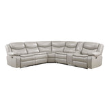 Lexicon L-Shaped Power Reclining Sectional Couch, Faux Leather Reclining Sectional Sofa, 3 Recliners, Wall Hugger, Right Storage Console, Cup Holders, Receptacles, Charging Ports, Silver Gray Lexicon
