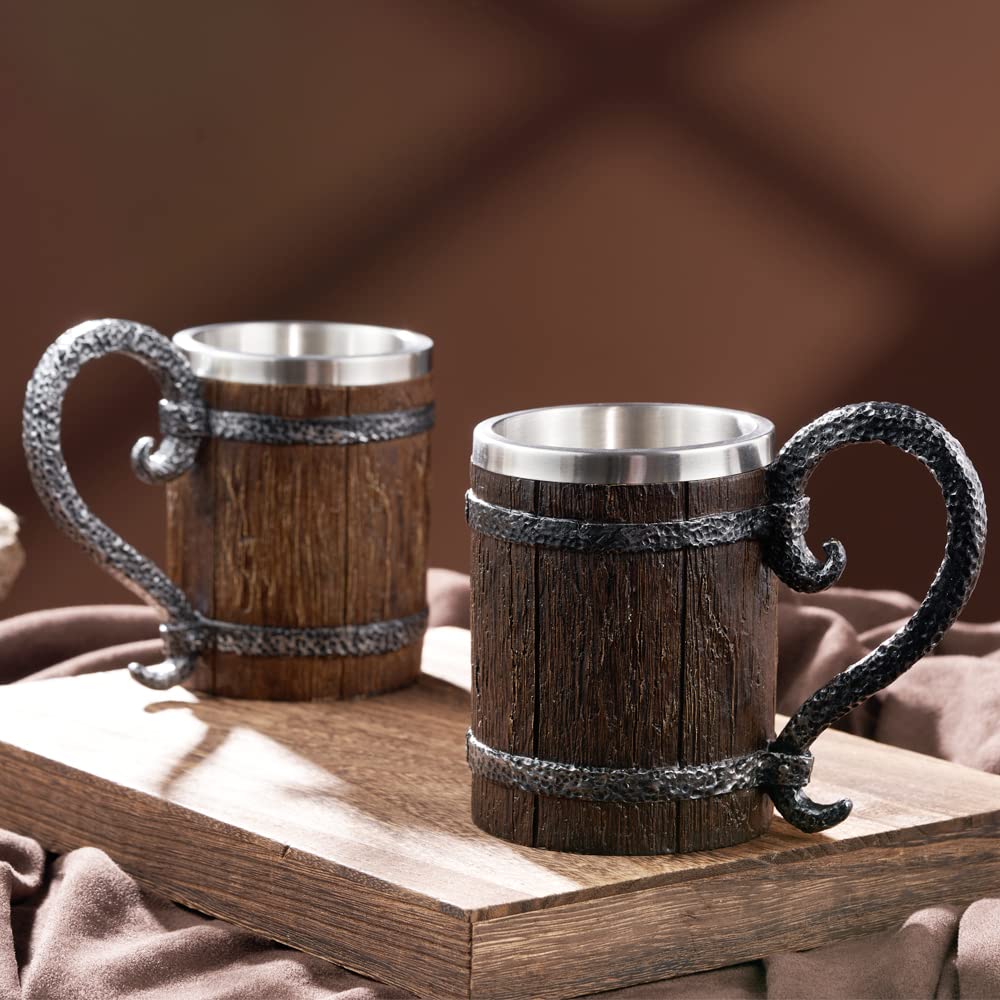 Arola Handmade Wooden Barrel Beer Mug, Stainless Steel Vintage Beer Cup, Medieval Drinkware Mug for Coffee/Beverage/Juice17oz Gift for Men. Arola