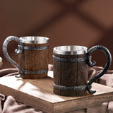 Arola Handmade Wooden Barrel Beer Mug, Stainless Steel Vintage Beer Cup, Medieval Drinkware Mug for Coffee/Beverage/Juice17oz Gift for Men. Arola