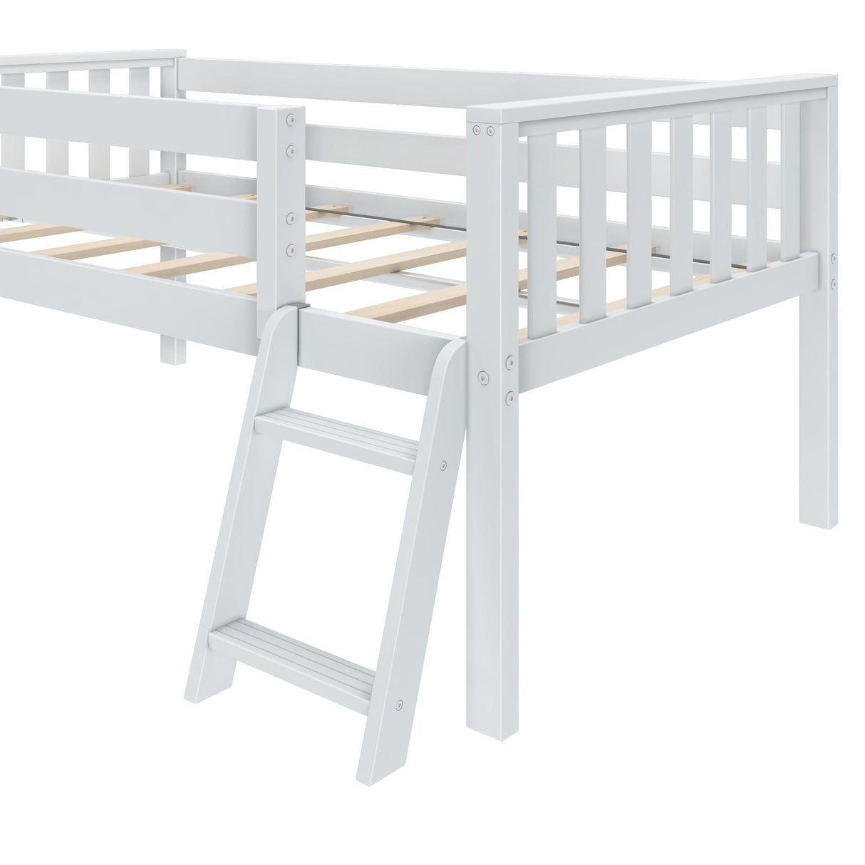 Max & Lily Twin Ultra Low Loft Bed with Slide and Climbing Ladder, Solid Wood Bed for Kids, Space Saving Design for Small Rooms, Twin Size Loft Bed with 14 Inch Guardrails, Anti Slip Steps, White Max & Lily