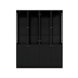 Timechee Large Glass LED Book Shelf, Tall Black Bookcase Storage Cabinet with Tempered Glass Doors and Shelves, Lighted Display Cabinet for Collections, Modern Wide Bookshelf for Living Room, Bedroom Timechee