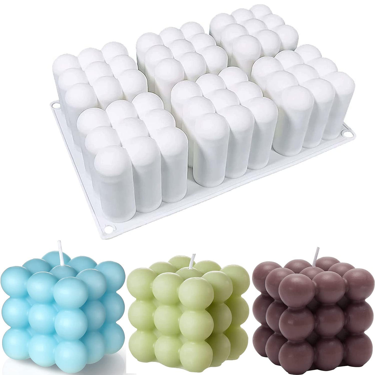 Konrisa Cube Candle Molds, 6 Cavity 3D Bubble Silicone Molds for Candles Making, Cake Mold for Baking Chocolate Dessert Mousse Cake Ice Cream and Making Soap Wax Konrisa