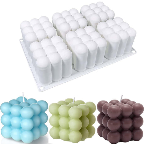 Konrisa Cube Candle Molds, 6 Cavity 3D Bubble Silicone Molds for Candles Making, Cake Mold for Baking Chocolate Dessert Mousse Cake Ice Cream and Making Soap Wax Konrisa