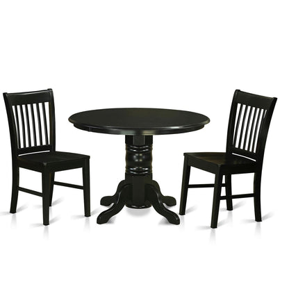 East West Furniture Shelton 3 Piece Room Furniture Set Contains a Round Dining Table with Pedestal and 2 Wood Seat Chairs, 42x42 Inch, SHNO3-BLK-W - WoodArtSupply