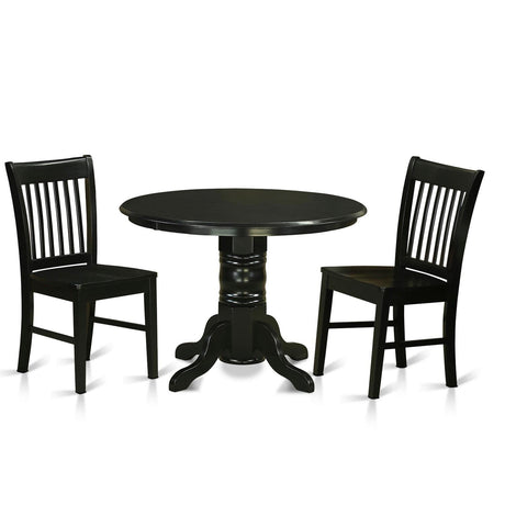 East West Furniture Shelton 3 Piece Room Furniture Set Contains a Round Dining Table with Pedestal and 2 Wood Seat Chairs, 42x42 Inch, SHNO3-BLK-W East West Furniture