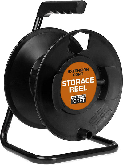 IRON FORGE CABLE Extension Cord Storage Reel with Metal Stand, Black - Portable Cable Reel, Holds Up to 100 Ft of Electrical Cord, Hose, or Rope