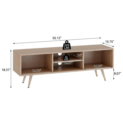 Theokleia TV Stand for 55 Inch TV, Mid Century Modern TV Stand Entertainment Center Rattan Media Console Table with Sliding Open Storage Cord Holes for Living Room Bedroom - WoodArtSupply