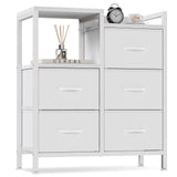 Furnulem 5 Drawer White Dressers for Bedroom Tall 2 Tier Shelf Storage Small Fabric Dresser for Closet Sturdy Metal Frame Modern Dresser Bedroom Dresser with Drawers for Hallway Rooms Furnulem