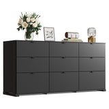 WLIVE 9 Drawer Dressers, Modern Large Wood Dresser Chest for Bedroom Organize with Sturdy Metal Handle, TV Stand for 75 inch TV, Living Room Office, Hallway, Ball Bearing Slide, Black (63" W) WLIVE