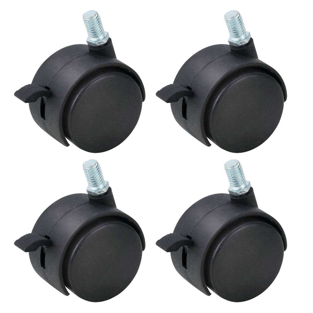 HOWDIA 4 Pack 1.5 Inch Nylon Plastic Replacement Caster Wheels for Cart, Swivel Furniture Wheels Floor Protecting Office Chair Casters Threaded Stem with Brake Black HOWDIA