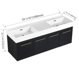 Minheola 60 inch Bathroom Vanity with Sink, Modern Double Sink Bathroom Vanity, Floating Bathroom Vanity with Thick Edged Resin Basin & Soft Close Doors, 60" Wall Mounted Black Bathroom Vanity Cabinet Minheola
