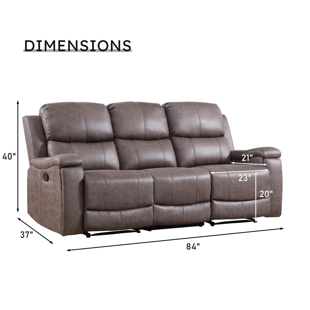 CANMOV Faux Leather Manual Reclining Sofa,3 Seat Recliner Couch Sofa with Overstuffed Arms and Back,Manual Recliner Sofa Set with Concealed Cup Holders for Living Room,Grey CANMOV