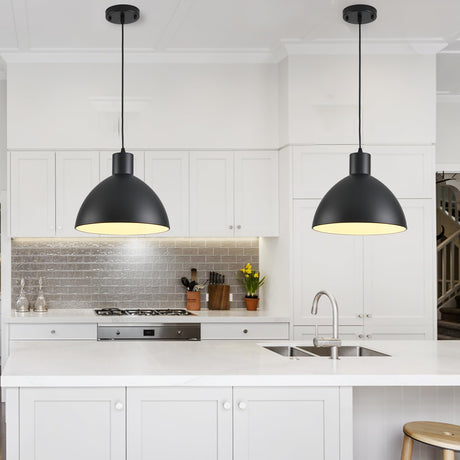 GRUSTRUST 2 Pack Dome Pendant Light, Black Vintage Chandelier Farmhouse 12" Large Pendant Light, Modern Adjustable Hanging Light Fixture,for Kitchen Island,Industrial Dining Room,Coffee Bar GRUSTRUST