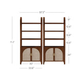 Nathan James Paxton Boho Arched Bookshelf Cabinet with Solid Wood Frame and Rattan Base, Dark Acacia, Set of 2 Nathan James