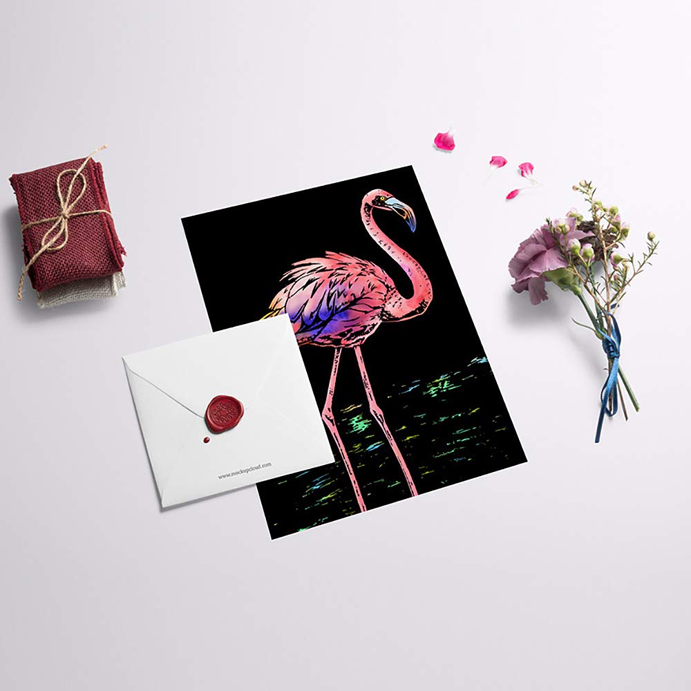 Scratch Art Paper(A4) for Kids & Adults, Rainbow Painting Night View Scratchboard, Art Craft, Crafts Set: 8 Sheets Scratch - Unicorn/Flamingo/Cat/Deer/Tiger/Leopard/Lion/Wolf & 6 Tools (Animal World) M MUGIT