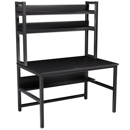 Aquzee 55-Inch Black Computer Desk with Hutch and Bookshelves for Space-Saving Storage - WoodArtSupply