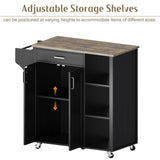 GarveeHome Mobile Rolling Island Cart for Kitchen, Kitchen Island on Wheels with Spice Rack& Drawer & Open Shelves & Towel Rack, Microwave Cart for Kitchen, Dining Room, 34.84" x 18.89" x 37", Black GarveeHome