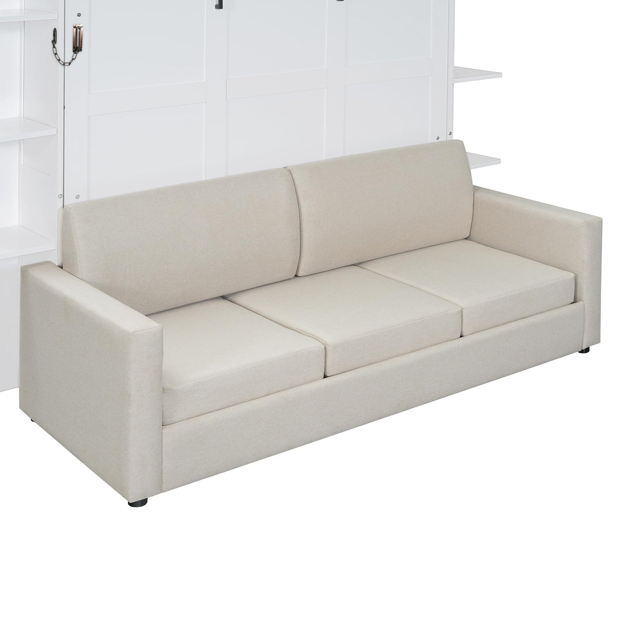 Polibi Queen Size Murphy Bed - Multi-Functional Wall Bed with Sofa Cushion, Folds into Cabinet, Ideal for Guest Room/Home Office/Gym, White Polibi