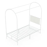 GAOMON Kids Canopy Bed Frame with Headboard & Footboard, Upholstered Twin Bed Frames with Arched Mosquito Net Poles, Sturdy Metal Slats, No Box Spring Needed, Easy Assembly, White GAOMON