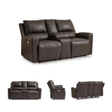Signature Design by Ashley Boxmere Modern Leather Match Power Reclining Loveseat with Console and USB Ports, Dark Brown Signature Design by Ashley
