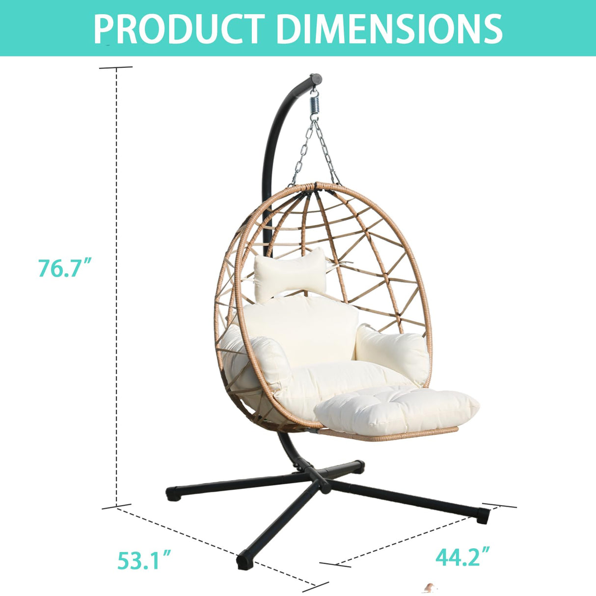 Jadoxy Hanging Egg Chair with Leg Stand, Indoor/Outdoor Swing Egg Chair Hammock Basket Seat Chair with Cushion for Porch Balcony Garden Patio (Ribbon+Rattan, Yellow+White) Jadoxy
