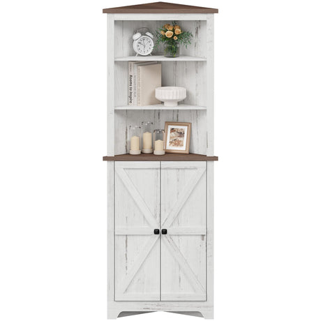 Lifewit Tall Corner Cabinet, Farmhouse Storage Cabinet with Barn Door Design & Adjustable Shelves, Home Space Saver for Bathroom, Living Room, Rustic White Lifewit