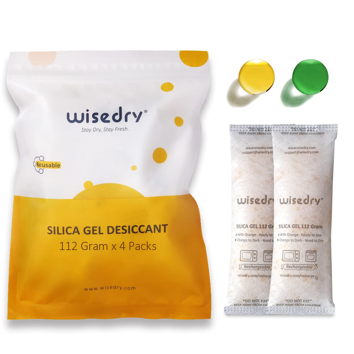 wisedry 112 Gram [4 Packs] Silica Gel Desiccant Packs for Larger Container Desiccant Bags with Orange Indicating Beads for 3D Printer Filament Gun Safe Camera Electronics Equipment Food Grade wisedry