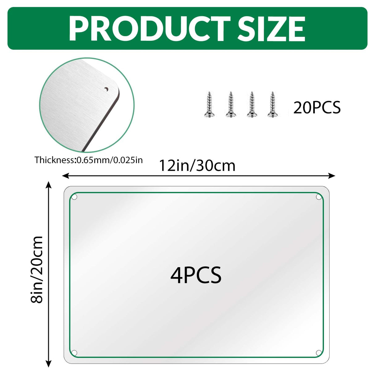 4 Pack 8"x12" Aluminum Sublimation Metal Sign Blanks with Screws, 0.65mm Thickness Bulk Sublimation Blank Yard Signs, Heat Transfer UV Print Sublimation Photo Blanks for Outside, Wall Decor Ickimee