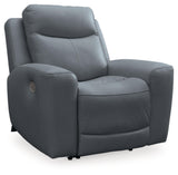 Signature Design by Ashley Mindanao Contemporary Leather Match Upholstered Power Recliner with Adjustable Headrest, Gray Signature Design by Ashley