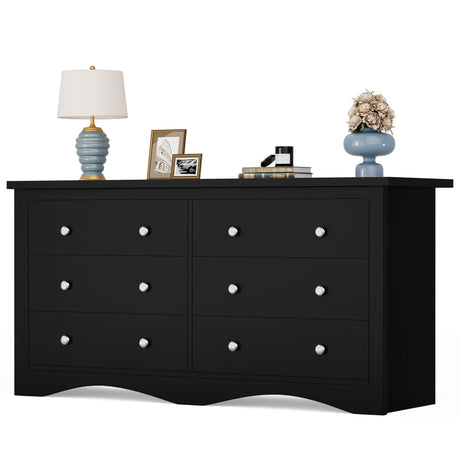 YESHOMY Dresser for Bedroom with 6 Drawers, Modern Chest of Drawers, Wooden Dressers, TV Stand for Living Room,Closet, Hallway (Black) YESHOMY