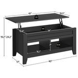 Yaheetech Black Wood Coffee Table Lift Up Coffee Table w/Hidden Storage & 2 Open Shelves for Living Room Reception Room Office, 41in L Yaheetech