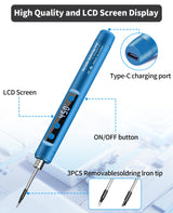 Cordless Soldering Iron Kit - 1100mAh USB Rechargeable Portable Cordless Soldering Gun - LCD Digital Adjustable Temperature Thermostatic for Home Appliance Repair, DIY Qyvorae